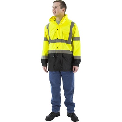 Majestic 75-1305 Hi-Viz Waterproof Rain Jacket w Nylon Liner, ANSI 3