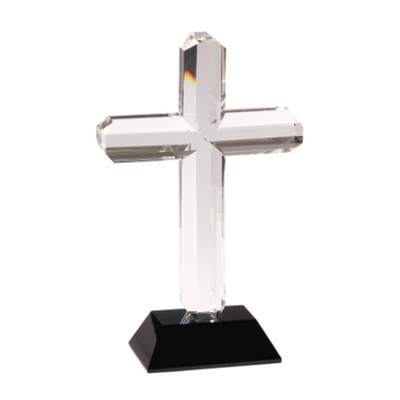 8.5" Crystal Clear Cross On Black Crystal Base