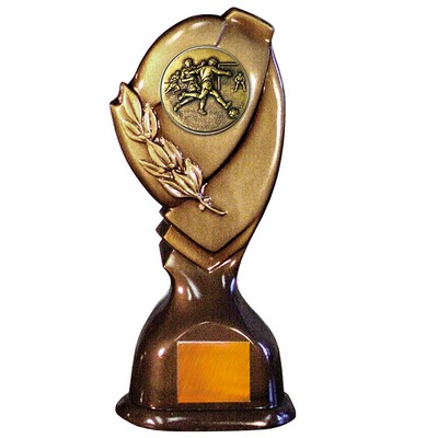 Stock Classic 10" Trophy with 2" Soccer Male Coin and Engraving Plate