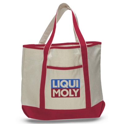 Heavy Canvas 2-Pocket Tote w/1-Color--22"x16"x6" - Natural/Red