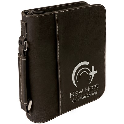Leatherette Bible/Book Cover - Black/Engraves Silver, Large