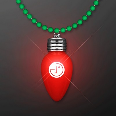 Blinking Red Bulb Christmas Charm on Green Beads - PRINTED