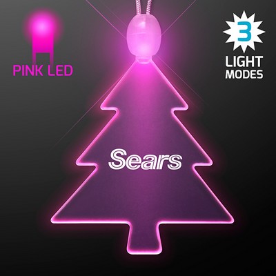 Acrylic Christmas Tree Shape Necklace with Pink LED - PRINTED