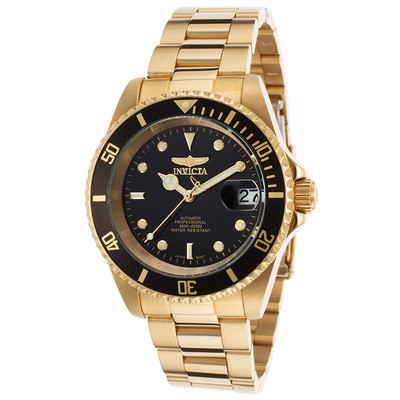 Invicta Men's Pro Diver 18K Gold 3 Hand Automatic Watch w/Black Dial