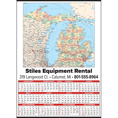 Small Michigan State Map Year-In-View® Calendar