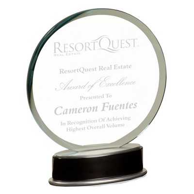 9" Jade Round Metro Glass with Silver and Black Piano Finish Base