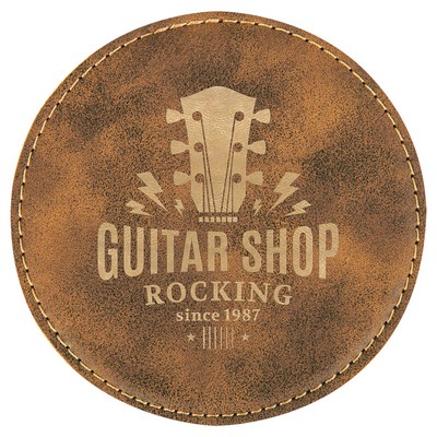 Round Coaster, Rustic Faux Leather, Engraved, 4" Dia