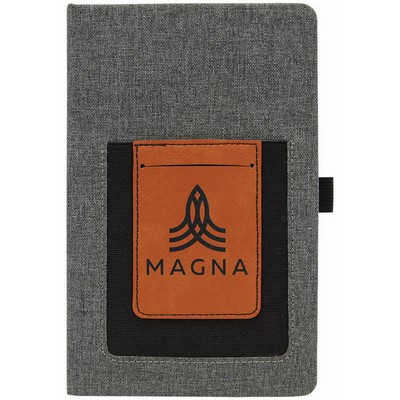 Gray w/Rawhide Laser Engraved Leatherette Journal with Cell/Card Slot (5 1/4" x 8 1/4")