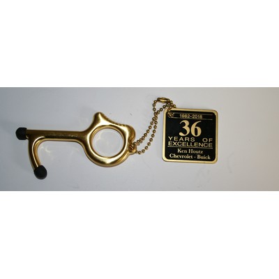 MySafeKey No Touch Door Opener keychain tool w/ personalized aluminum tag & 4" beaded ball chain