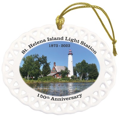 Ceramic Oval Ornament - Doily