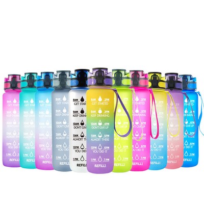 32oz Leakproof BPA Free Drinking Motivational Water Bottle with Time Marker