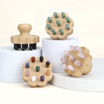 Jade massage comb with wood handle