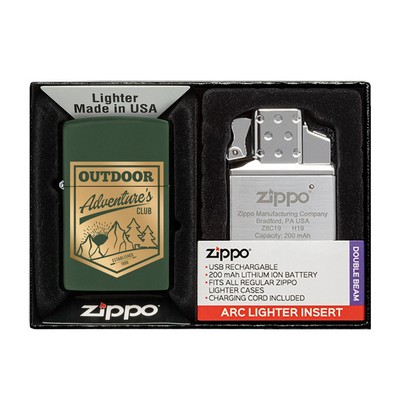 Matte Zippo® Lighter & Rechargeable Electric Lighter Insert Gift Set