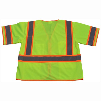 Deluxe Lime Solid/Orange Two Tone ANSI Class 3 Safety Vest with Zipper Closure