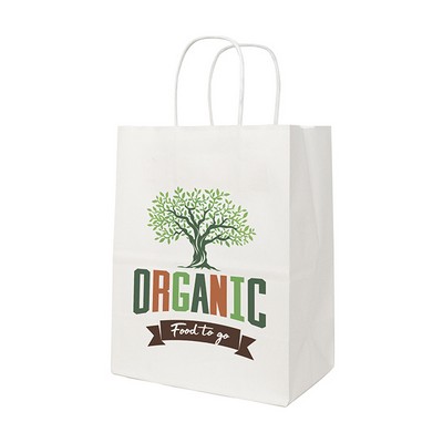Full Color 1-Sided White Paper Handled Shopper Bag (8" x 10.25" x 4.25")