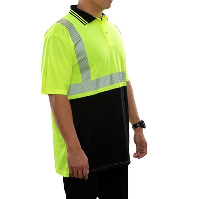 2-Tone Birdseye Hi-Vis Short Sleeve Polo Shirt- 3M™ Scotchlite™ Reflective/Fluorescent Yellow-Green