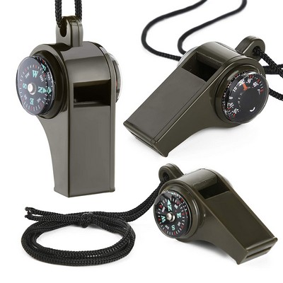 3-in-1 Emergency Whistles with Compass and Thermometer