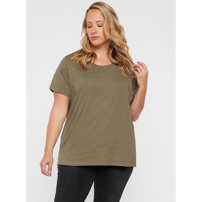 Live & Tell Ladies' Curvy Crew Neck Short Sleeve Fine Jersey T-Shirt