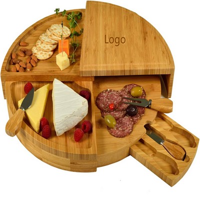 Extra Large Folding 18" Wood Rotating Charcuterie Board Set Bamboo Cheese Board and Knife Set