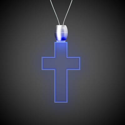 24" Blue Cross Light-Up Pendant Necklace(Laser Engraved)