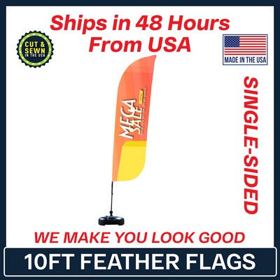Feather Flag 10' Premium Single-Sided With Plastic Water Base & Carry Bag - Made in the USA