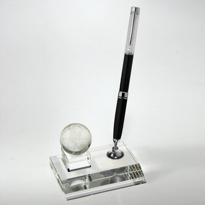 Black Ballpoint Pen Set - Crystal Globe Desktop Award