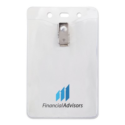 Vertical Event-Size Clip-On Vinyl Badge Holders with Slot and Chain Holes