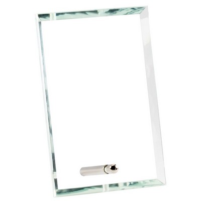 Vertical Rectangle Clear Glass Award w/Metal Stand, 7"H X 5"W