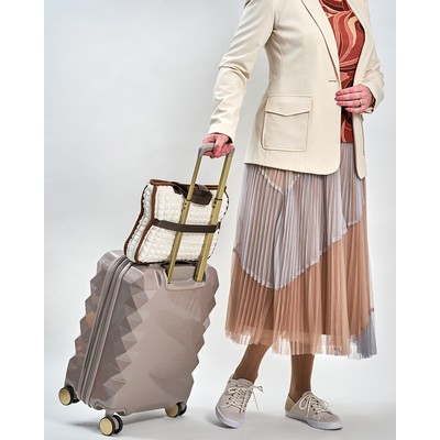 4-in-1 TRAVEL COZY BLANKET-PILLOW-BAG Luxury Premium Plaid Embossed Plush Velour Ivory Alesia C.