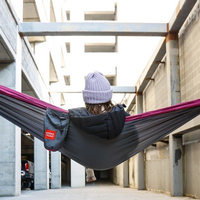 Double Deluxe Parachute Nylon Hammock w/Straps - Charcoal/Magenta