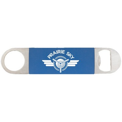 1 1/2" x 7" Blue/White Bottle Opener with Silicone Grip