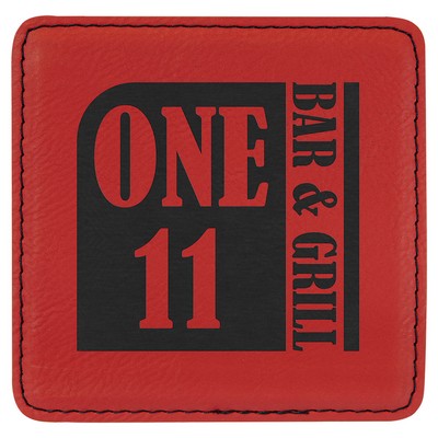 4" x 4" Square Red Leatherette Coaster