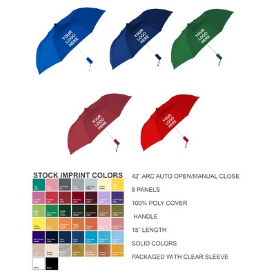 42" Arc Auto Open -Prepack Assortment Umbrella - solid colors