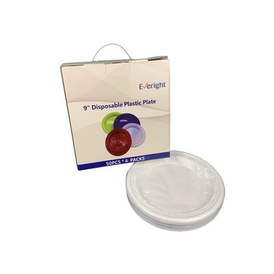 9" Disposable Plastic Plate Kit With 50pcs Red And 50pcs White Packed Into a Color Box