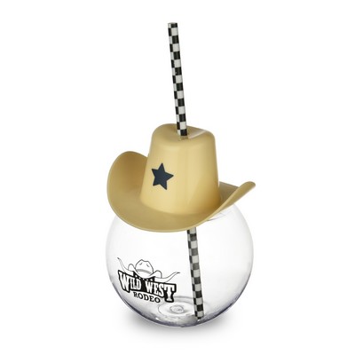24oz Round Christmas Halloween Cowboy Holiday Straw Cup