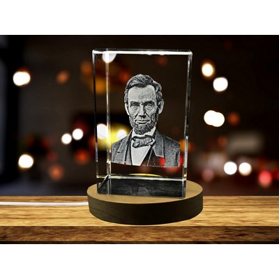 Abraham Lincoln 3D Engraved Crystal Trophy Award w/LED Base - Recognition of History and Leadership