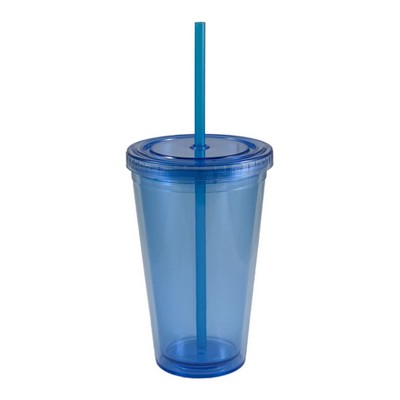 16 oz. Aqua Blue Double Wall Acrylic Translucent Tumbler