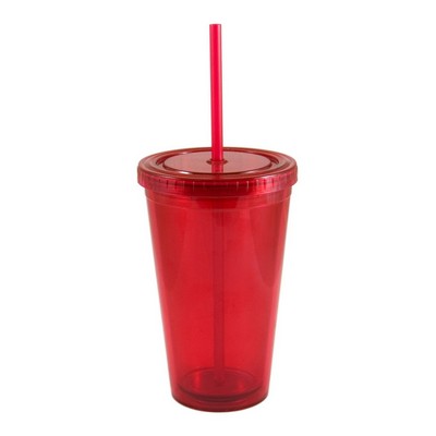 16 oz. Red Double Wall Acrylic Translucent Tumbler