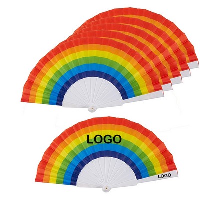 17" Pride Rainbow/Plastic Nylon Fabric Folding Fan