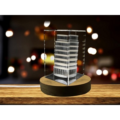 Leaning Tower of Pisa 3D Engraved Crystal Trophy Award w/LED Base Light