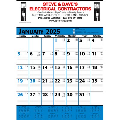 Commercial Contractor Calendar: Blue & Black 2025, 2+ Imprint Colors