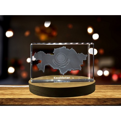 Kazakhstan 3D Engraved Crystal Trophy Award w/LED Base Light