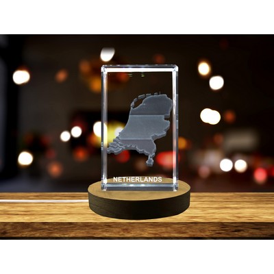 Netherlands 3D Engraved Crystal Trophy Award w/LED Base