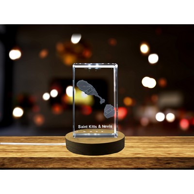 St. Kitts & Nevis 3D Engraved Crystal Trophy Keepsake w/LED Base Light