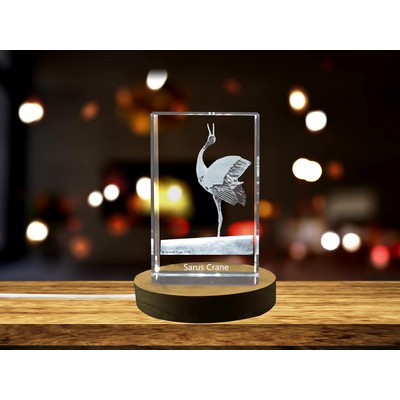 Sarus Crane 3D Engraved Crystal Trophy Award - Recognition Keepsake