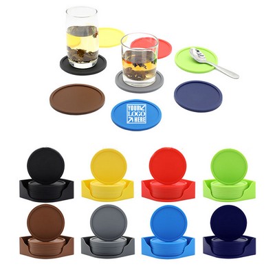 Silicone Cup Coasters Set W/ Holder