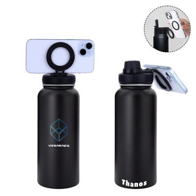32oz Stainless Steel Vacuum Insulated Water Bottle w/ Magnetic Phone Mount
