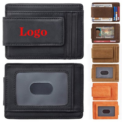 Genuine Leather Magnetic Money Clip Wallet