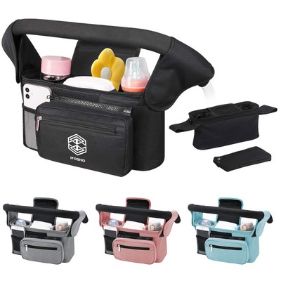 Universal Stroller Organizer with Insulated Cup Holder Detachable Zip Pouch