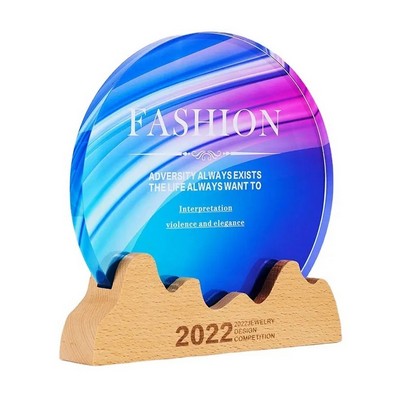 Custom Engraved Acrylic Crystal Trophy with Wooden Base for Employee Recognition & Awards